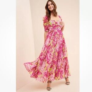 Rococo Sand 'Havana' Green & Pink Floral Maxi Dress Size S